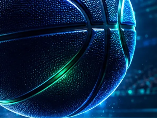 Basketball rolling across a court