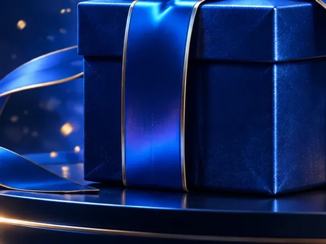 Gift box with a blue ribbon