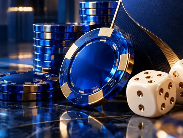 Casino chips and cards on a blue table