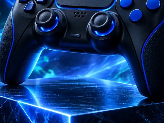 Game controller glowing on a dark desk