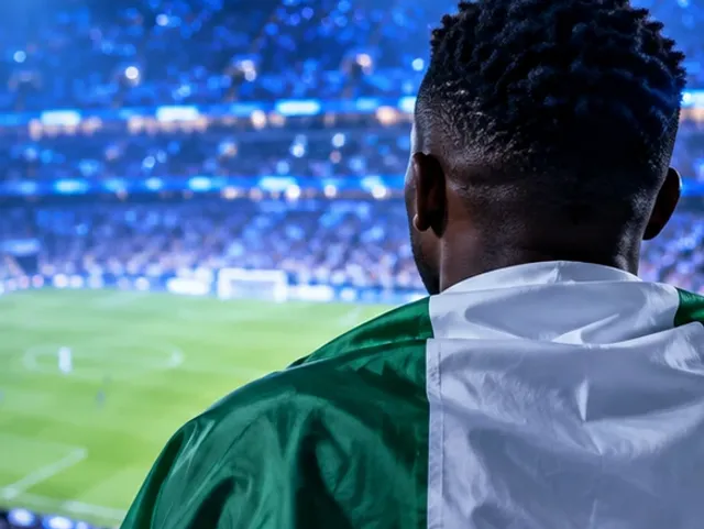 Fan in a green shirt looking at the pitch